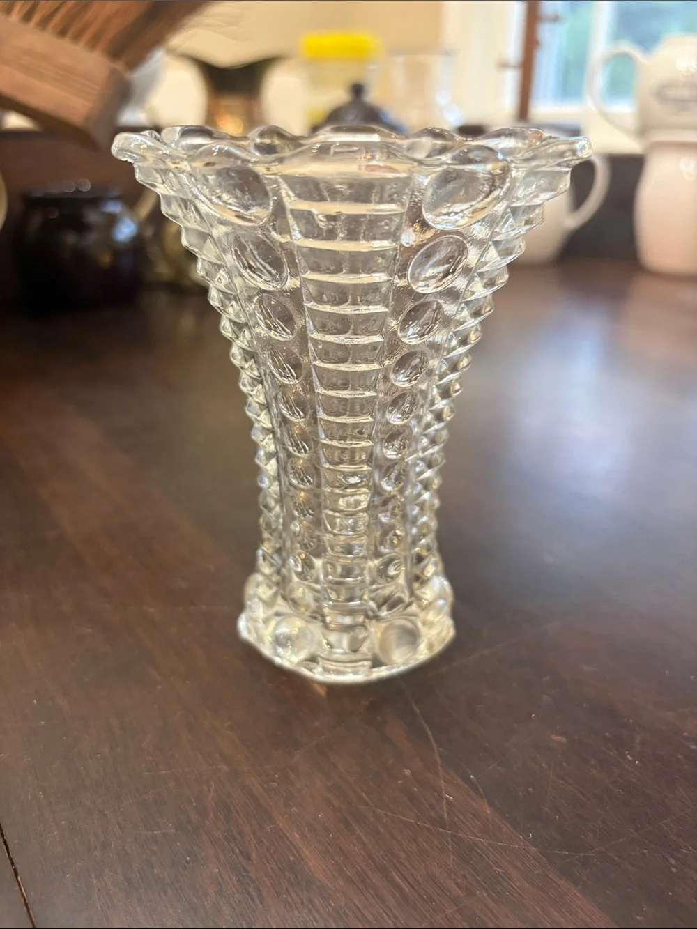 Indiana Glass Vintage Mayflower Pattern Clear Bubbled & Bars Vase